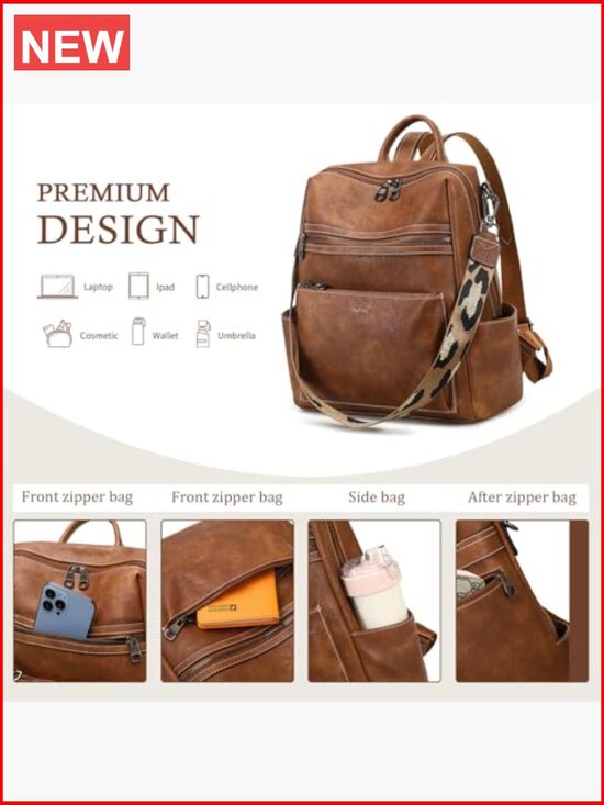 Faux Leather Fashion Backpack Purse Convertible Laptop Work Travel Handbag main image 6